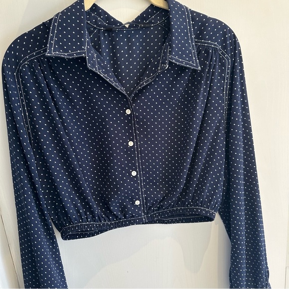 ZARA Woman Blue Polka Dotted Summer Blouse Cropped - Picture 2 of 3